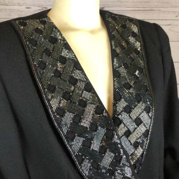 Vintage John Meyer of Norwich wool blazer with beaded shawl collar size 16 - Picture 6 of 12